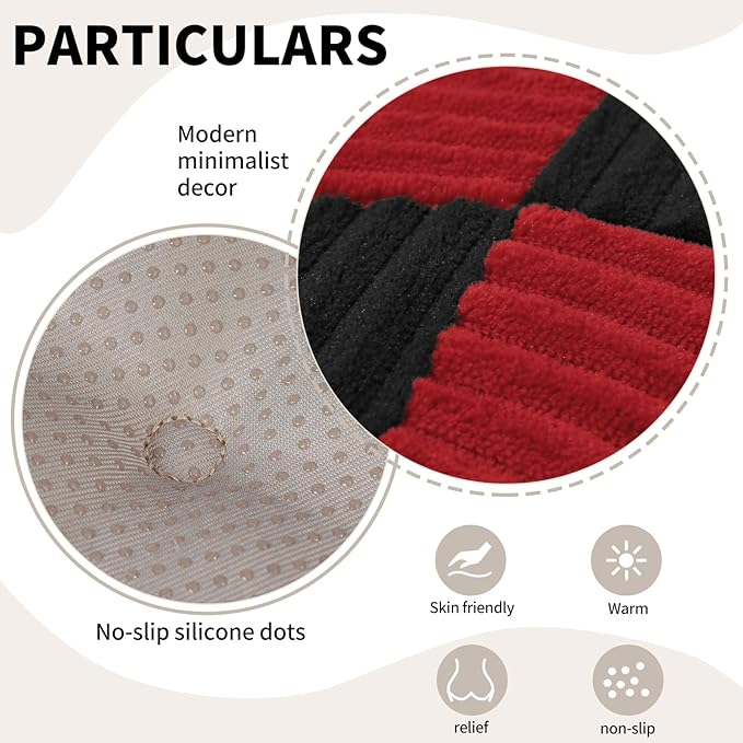 Office Stacking Chair Cushion with Ties, Corduroy High Density Foam Non-Slip Kitchen Seat Cushion, Square 17" x 17" Indoor Dining Chair Pads, Black+ Red, 1 PCS