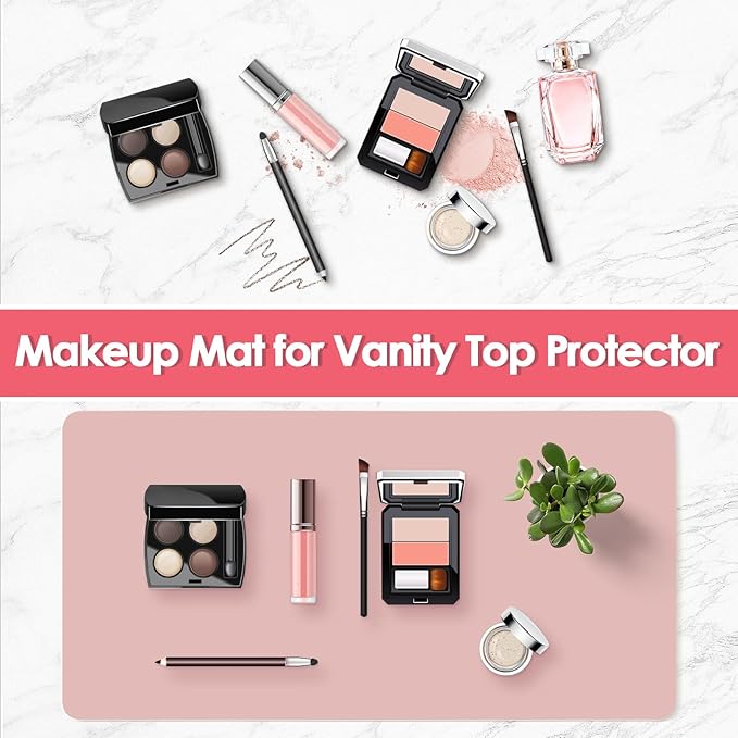 Makeup Mat for Vanity to Protect Desk Top 27.6 x 11.8 in, Dual-Sided Makeup Mat, Easy to Clean Desk Pad - Waterproof and Oilproof Vanity Accessories (Pink and Silver)