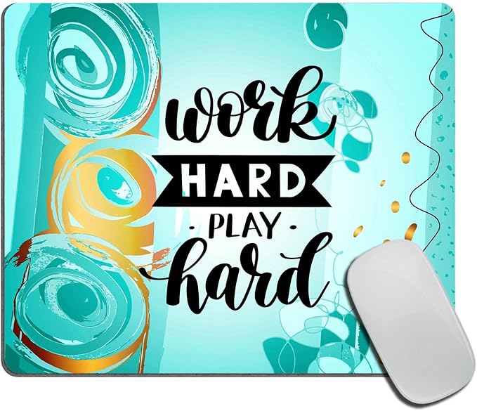 Work Hard Play Hard Motivational Quote Mouse Pad Non-Slip Rubber Base Gaming MousePads for Computers Laptop Office, 9.5"x7.9"x0.12" Inch(240mm x 200mm x 3mm)