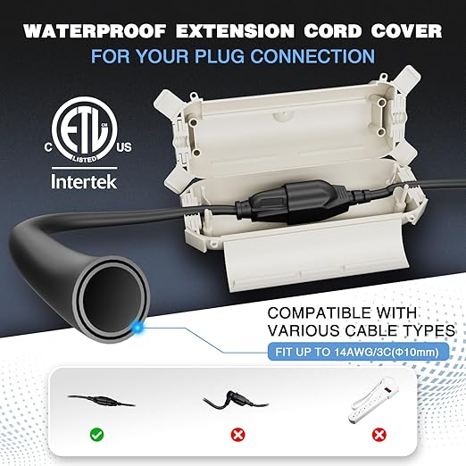 Flemoon [3 Pack] Outdoor Extension Cord Safety Cover with Waterproof Seal, Weatherproof Electrical Connection Box for Outdoor Outlet, Plug, Socket, Halloween, Christmas Holiday Decoration Light, White