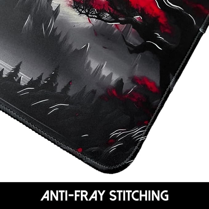 FreeNook Small Gaming Mouse Pad, Anime Black Mousepad with with Non-Slip Base, Expanded Cool Desk Mat, Mountain Moon Scenery Keyboard Mat Suitable for Home Office,10.2 X 8.3 Inch