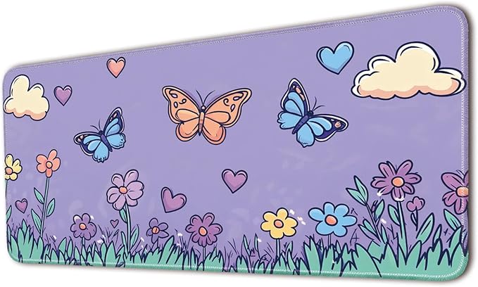 Desk Pad Protector, Office Desk Mat, Large Mouse Pad, Non-Slip Desk Blotter, 23.6x11.8 inch, Flower and Butterfly