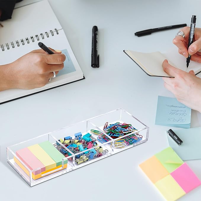 Sticky Note Holder 3 In 1 Clear Acrylic Self-Stick Memo Pads Holders Desk Organizer for School Office Home, Post Pop Notes Dispenser for 3"X3" Note Pads (BQ211)