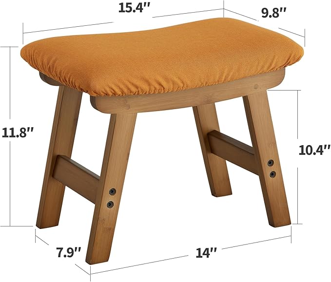 Foot Stool Ottoman Foot Rest Under Desk,Small Stool for Living Room, Bedroom and Kitchen (Brown Legs - Orange Stool Surface)