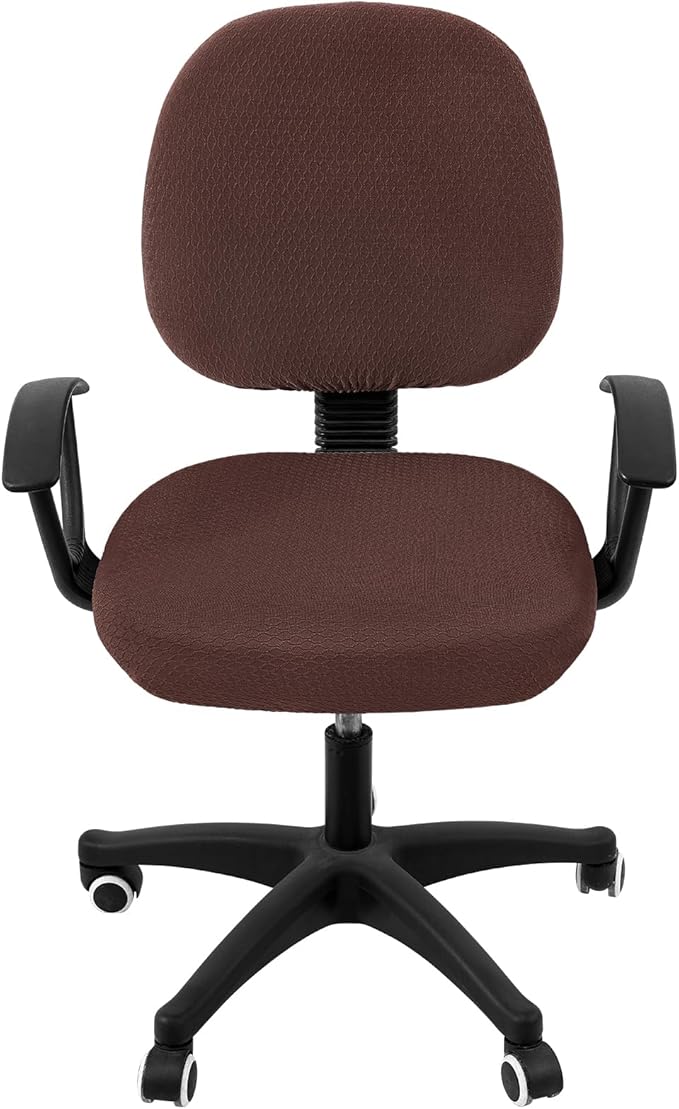 Smiry Stretch Jacquard Office Computer Chair Covers, Removable Washable Universal Desk Rotating Chair Slipcovers Protector, Seat + Backrest Cover, Light Chocolate