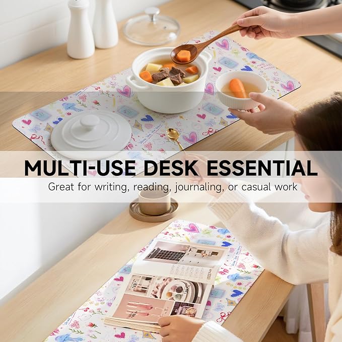 AUPET Leather Large Mouse Pad Desk Blotters – 35 x 17in Cute Desk Mat with PU Surface, Non-Slip Desk Pad Protector,Waterproof Desk Writing Pad for Office Home (Sweet Dreamy Hearts)