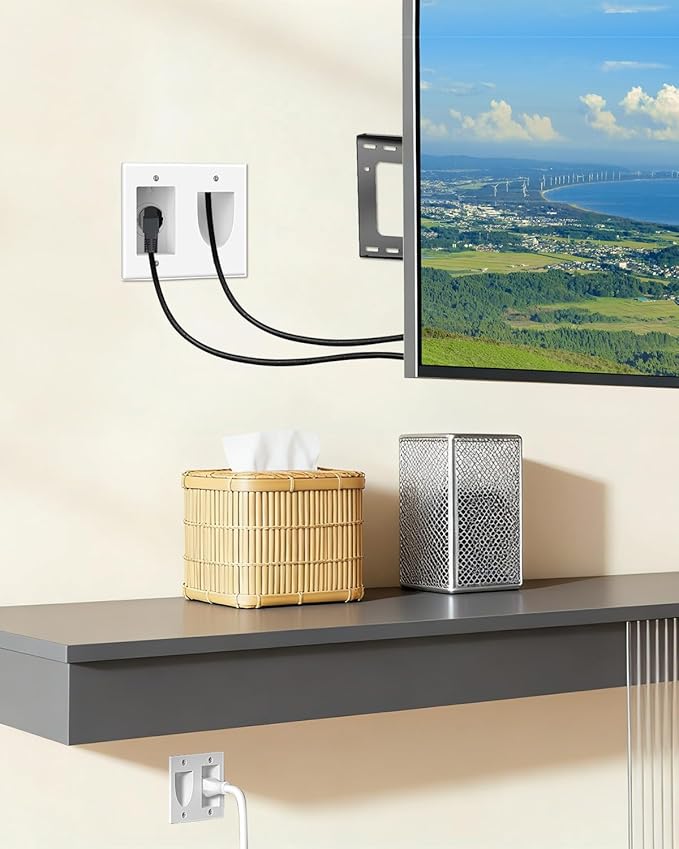 FORGING MOUNT Cord Hider for Wall Mount TV with 6.23 ft Extension Cord, White in Wall Cable Management Kit, Includes 2 Plug Plates and Hole Saw Drill Attachment for Easy Install