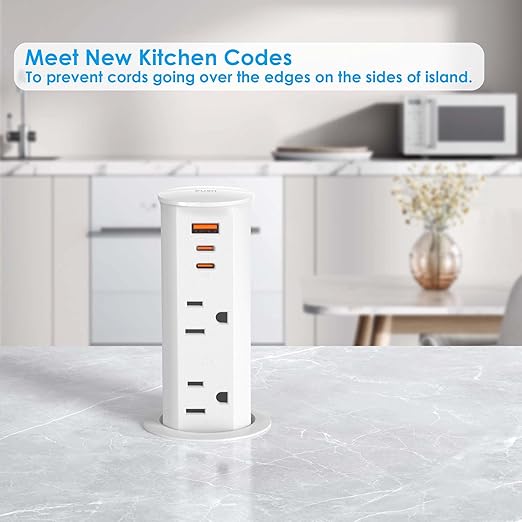 ANNQUAN 2 Pack 2 inch Space Saver Pop Up Outlet for Countertop with PD20W USB Ports,2 Outlets Tamper Resistant,Splashproof Pop Up Socket White (ETL Listed)