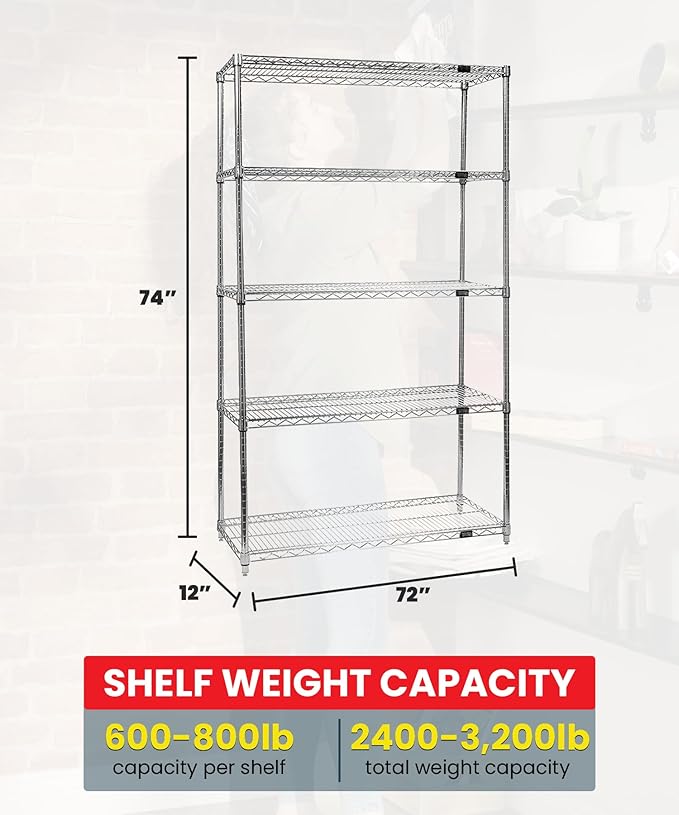 Quantum Storage Systems Wire 5 Shelf Starter KIT Chrome 74in