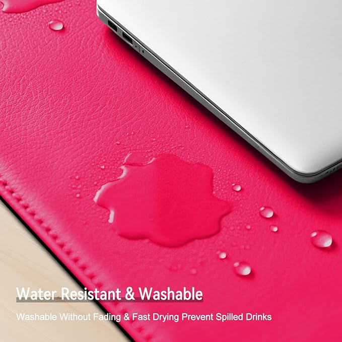 Leather Mouse Pad with Stitched Edge, Waterproof Gaming Mouse Mat for Computers, Laptop, Office & Home (Rose, 33"*13")