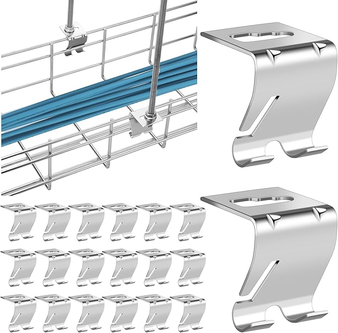 Shimeyao 20 Pcs Wire Mesh Cable Tray Ceiling Hanging Hook, Basket Tray Ceiling Support Hang Bracket, Galvanized Steel Hanging Hook for Network, Fiber Optic, Cabling Accessory (Silver)