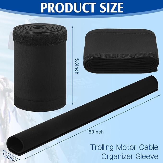 Poen 2pcs 120 Total Inch Cable Management Sleeve Trolling Motor Cable Sleeve Neoprene Cord Organizer Reversible Flexible Wrap Cover DIY Adjustable Hole Wire Protect for Office Computer Home, Black