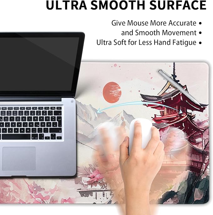 Japanese Cherry Blossom White Gaming Mouse Pad XXL Extended Large Mouse Mat Desk Pad Nonslip Rubber Base Long Computer Keyboard Desk Mat for Gaming Laptop Desktop 35.4 x 15.7 Inch