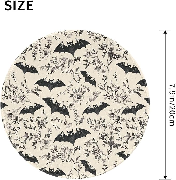 Halloween Flower Round Mouse Pad Premium Textured Mouse Mat Washable Mousepads with Extended Stitched Edges Non Slip Rubber Base Small Mousepad 7.9 X 7.9 X 0.12 Inches