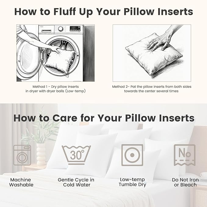 QUIETSEA 18x18 Pillow Inserts, 2 Pack Down Alternative Throw Pillow Inserts, Fluffy Soft Square Decorative Pillows for Bed, Couch and Sofa