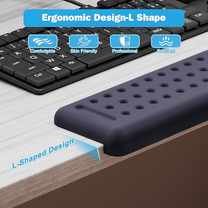 Leolee L-Shaped Desk Elbow Pads for Desk, Deep Blue Memory Foam Arm Rest for Desk with Non-Slip Base, Ergonomic Desk Edge Cushion, Wrist Rest for Computer Keyboard, Typing, Office, Home (2 Piece)