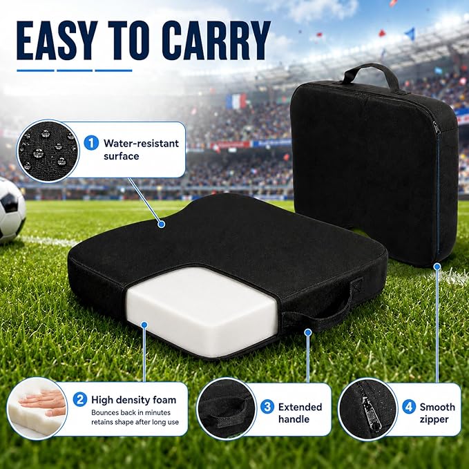 KOKABI Stadium Seat Cushions for Bleachers - Portable Bleacher Seats with Memory Foam, Made from Waterproof Oxford Fabric, Comfortable Bench Cushion for Sporting Events, Travel, Camping