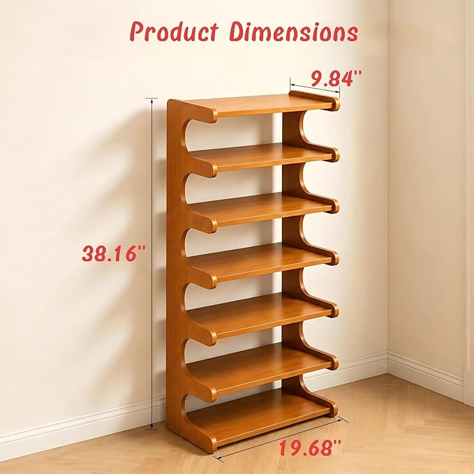 Narrow Shoe Rack for Entryway,Corner Shoe Rack— Wooden, Freestanding, Multi-Tier Shoe Storage Units Suitable for Entryways, Hallways, Bedrooms, Living Room Corners, and Compact Spaces (7 Tier/19.7"W)