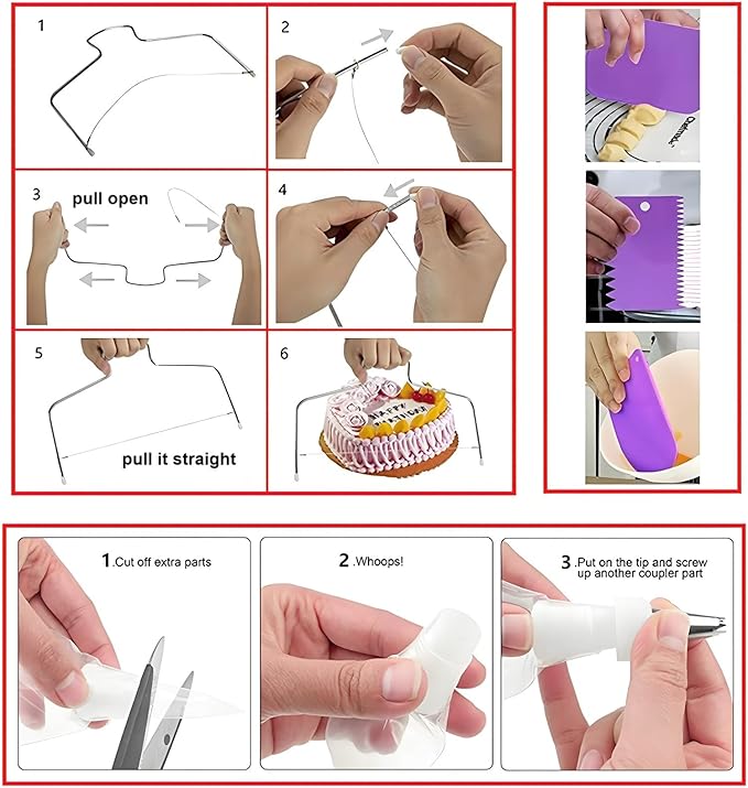 ANSLYQA Cake Decorating Kit, 340 Pcs with Cake Turntable, Leveler, 55 Numbered Icing+Skirt Tips, 2 Spatulas, 3 Scrapers, 2 Couplers, 100 Pastry Bags, 100 Cupcake Liners & More Baking Tools, (Purple)