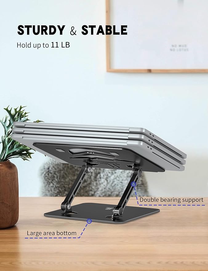 Laptop Stand Adjustable Laptop Holder for Desk, Foldable Laptop Riser Portable Computer Stand Compatible with MacBook, Lenovo, HP and All Laptops up to 16 inches Black