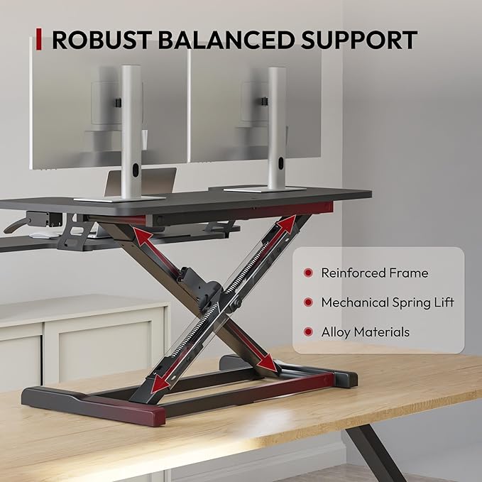 SANODESK 36" Standing Desk Converter, Adjustable Sit Stand Desk Riser with Effortless Lifting for Home Office, Standing Desk Topper for Dual Monitors, Computer Lift with Keyboard Tray, Black