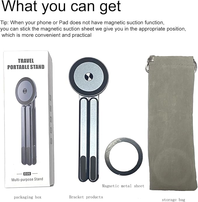 Multi-Purpose Portable Magnetic Stand, Suitable for Smartphones, Pad，Laptop， AluminumAlloy Material,Suitable fortraveling, Official Working and Leisure, and Home Entertainment (E05-gray)