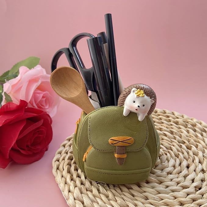 Cute Small Pen Pencil Holder, Kawaii Resin Cat Dog Dinosaur Rabbit Animal Paper Clip Toothbrush Mini Storage Organizer Office Desk Decorations