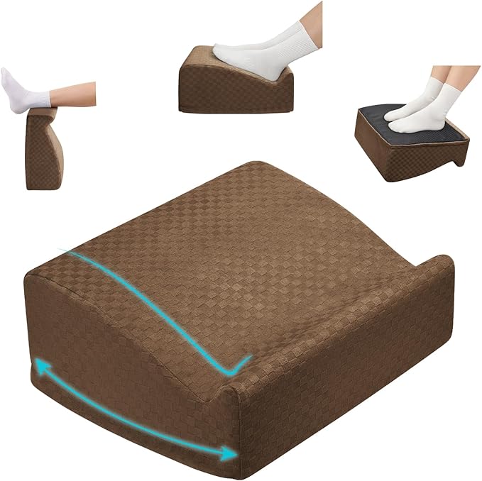 Ergonomic Foot Rest for Under Desk at Work – 15° Tilt Angle Under Desk Footrest with High-Resilience Foam, Velvet Top & Non-Slip Base, Comfortable Foot Stool for Office Chair and Home, Brown