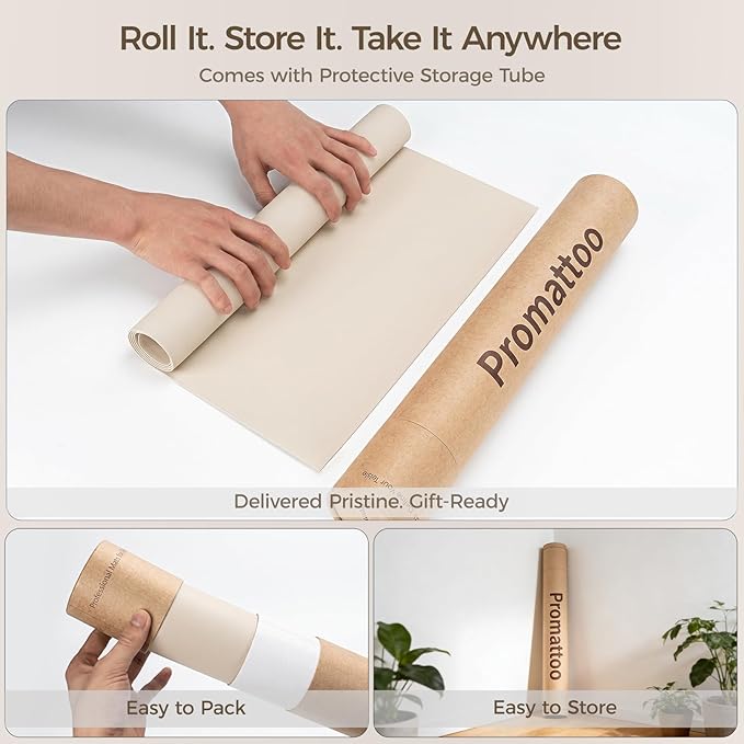 1.6mm Thick Leather 14x24 Inch Non-Slip Mat, Waterproof Countertop Protector, Standard Bedside Table/Nightstand Protector, Creamy White