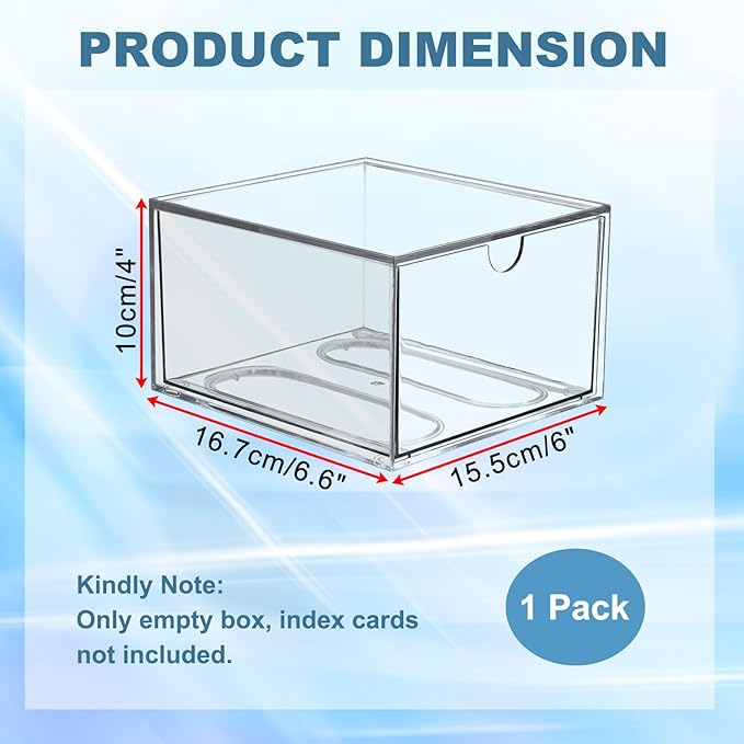 BTSKY Clear 3 x 5 Inch Index Card Storage Drawer Plastic Index Card Box for Office Desk Notecard Box Recipe Flashcards Holder , Recipe Notecard Storage Box Photo Holder Organizer