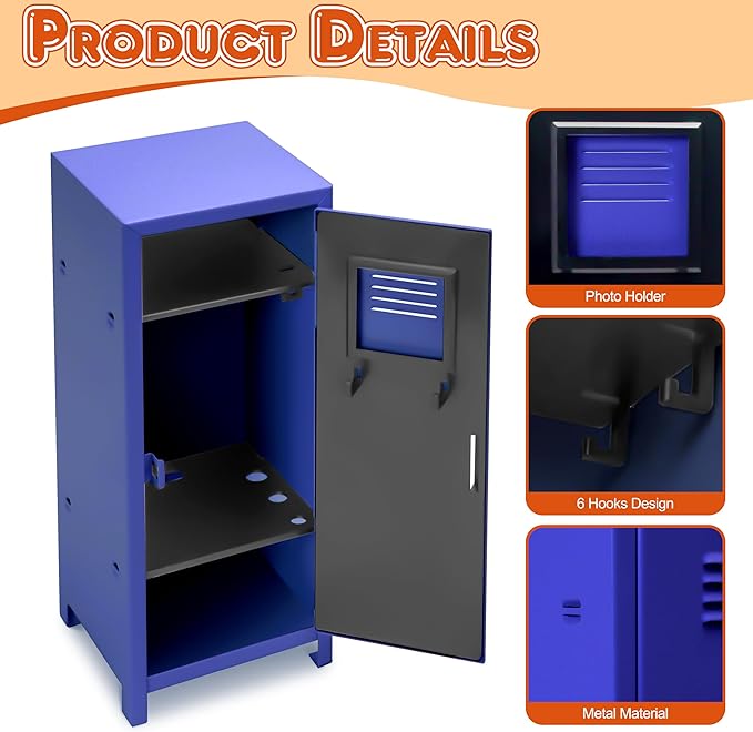 PACOLO Mini Locker, Metal Small Locker for Desktop, Girls Lockbox Desktop Storage Organizer, Money Safe and Cash Lock Box for Girls Safe (Blue)