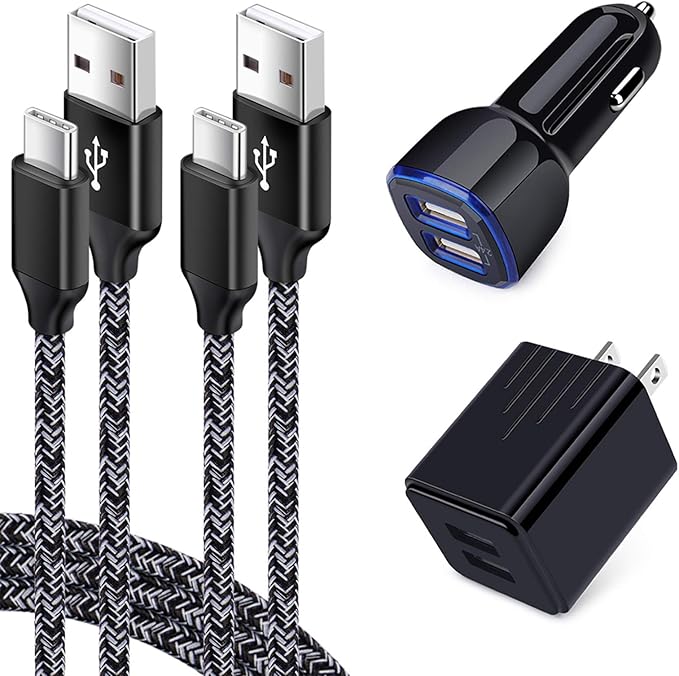 USB Charger for Samsung Galaxy S25 Ultra S24 FE A10E A50 A70 A80 S23 S22 S21 S20 S10E S9 A16 5G A15 A03s A04s A14 A13 A53 A54 A55 A51 A11 A21, Car Adapter, Wall Charger Plug Type C Fast Charging Cable