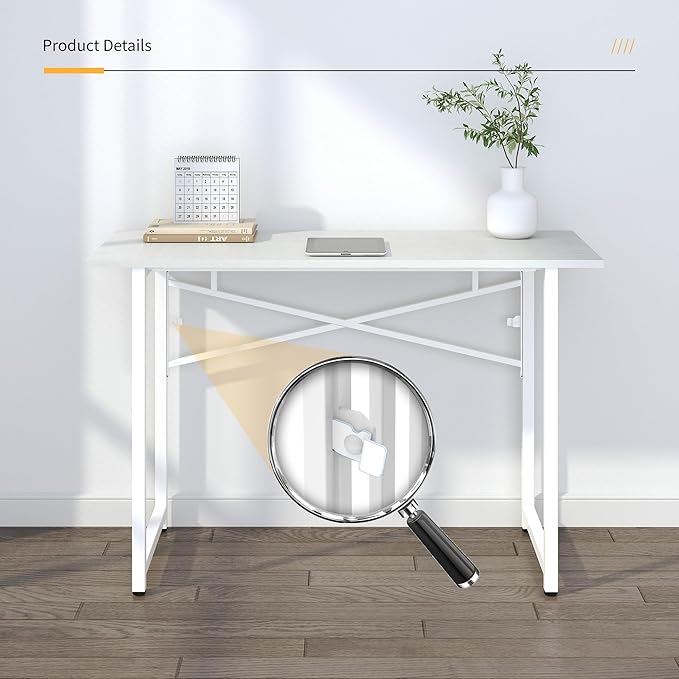 Lutown-Teen Folding Desk 47 inch No Assembly Required Home Office Table, Writing Gaming Computer Camping Desk, White