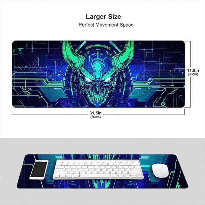 Japanese Samurai Mask Desk Mat Futuristic Fantasy Mask XL Mouse Pad Large Mousepad Extended Laptop Keyboard Mat Gaming Desk Pad Mouse Mat 31.5"x11.8" Office Computer Keyboard Laptop Home