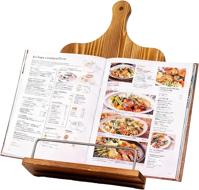 Cookbook Stand for Kitchen Counter Rustic Recipe Book Stand Adjustable iPad Tablet Cookbook Holder for Cooking, Kitchen & Dining Room Brown