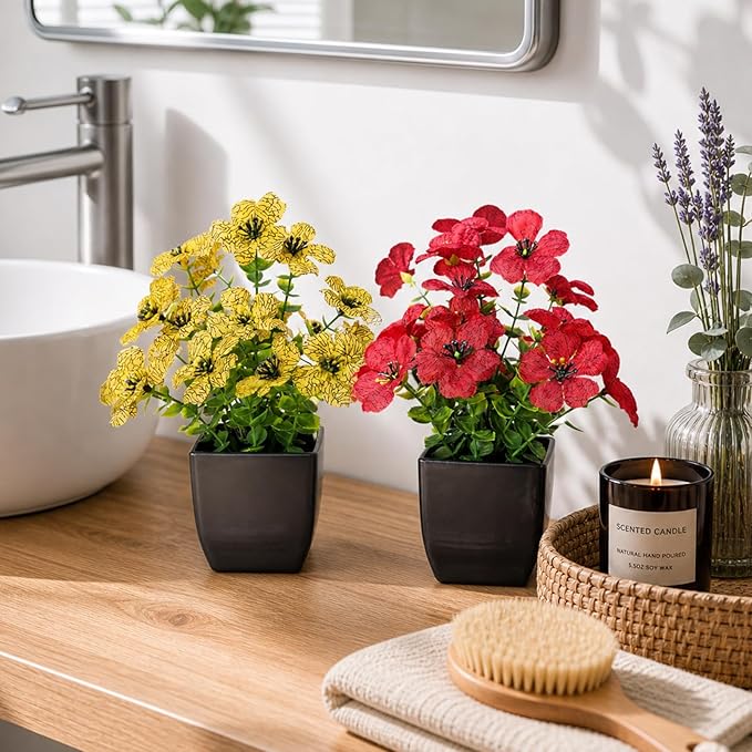 Small Fake Flowers in Pots, Cute Fake Flower Pot Decoration, Artificial Potted Flowers for Table Centerpiece, Spring Decor & Small Plant for Indoor Room