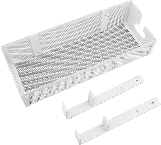 Under Desk Cable Management Tray | Mesh Clamp Mount Eliminates Tripping Hazards | No Drill Cord Organizer for Office/Home/Desk | Carbon Steel, White