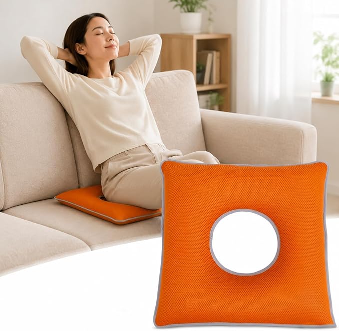 Donut Pillow Seat Cushion for Tailbone Pain Relief, Hemorrhoid Pillow for Sitting, Breathable Coccyx Cushion for Bed Sores, Pregnancy & Postpartum, Office Chair Wheelchair Car Bed Use, Orange