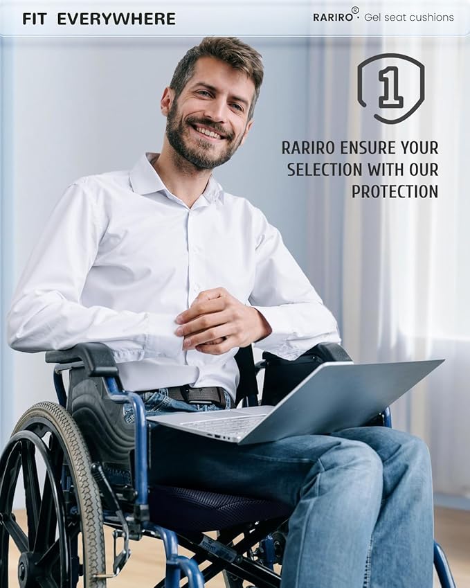 Gel Seat Cushion for Long Sitting(Enlarged & Thickened), Cooling Pressure Relief Seat Cushion for Wheelchair, Driving, Kayak, Office Desk Chair Seat Pad Gel for Heavy People[Black-2.75" Thick]