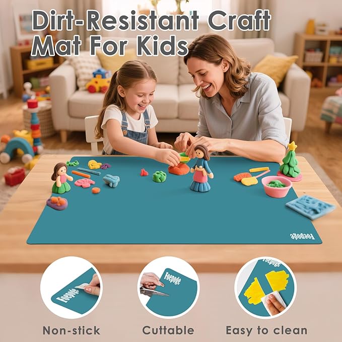 36.2"x24" Extra Large Silicone Mat for Epoxy Resin, Nonstick Silicon Mats for Crafts Jewelry Casting, Non-Slip Kitchen Table Placemats for Countertop Protector Heat Resistant by Foepoge, Morandi Green
