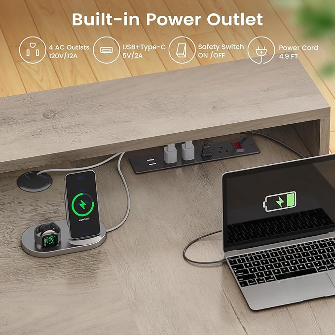 SEDETA Farmhouse L Shaped Desk with Drawers, 59" Office Desk with File Drawers, Wood Corner Computer Desk with Storage, Home Office Desks with Storage Cabinet and Monitor Stand, Grey