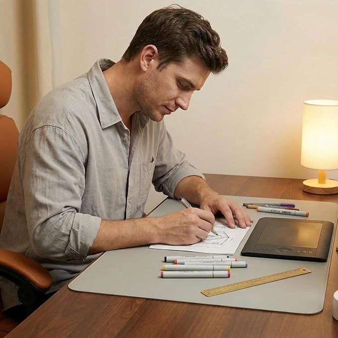 Leather Desk Pad Protector,Non-Slip Desk Pad, PU Leather Mouse Pad,Easy Clean Desk Protecor Mat,Writing Pad for Office Work/Home/Decor(Gray, 14.97'' x 20.09'')