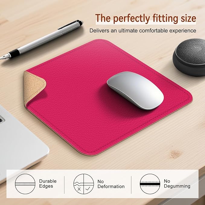 Leather Mouse Pad with Stitched Edge, Waterproof Gaming Mouse Mat for Computers, Laptop, Office & Home (Rose, 11"*8")