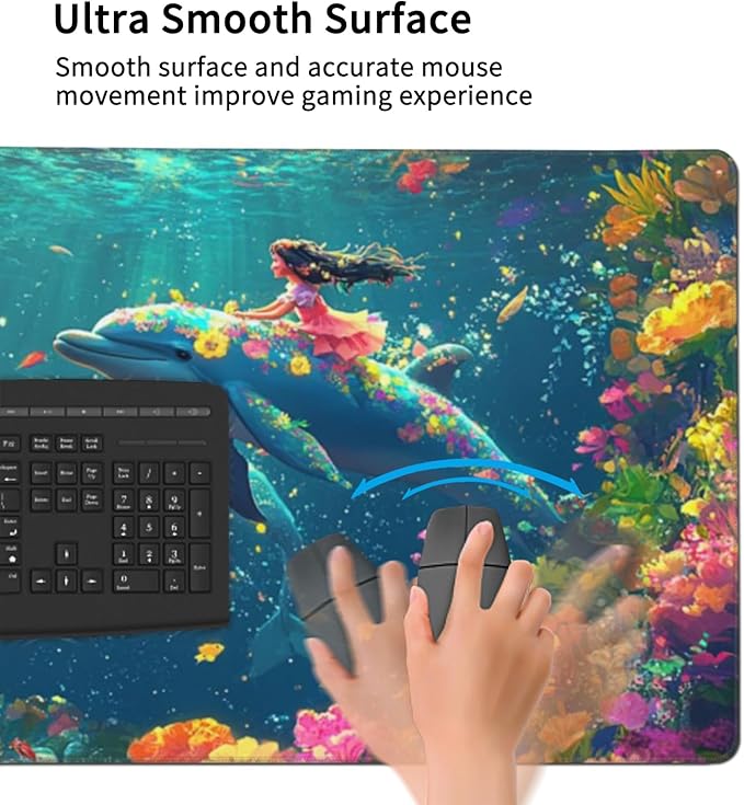 3XL Huge Ocean Mouse Pads Oversized 48"x24" - Extra Large Gaming XXXL Mouse Pad for Full Desk - Whales Marine Life Mousepad with Stitched Edges Non-Slip Rubber Base, Desk Mat