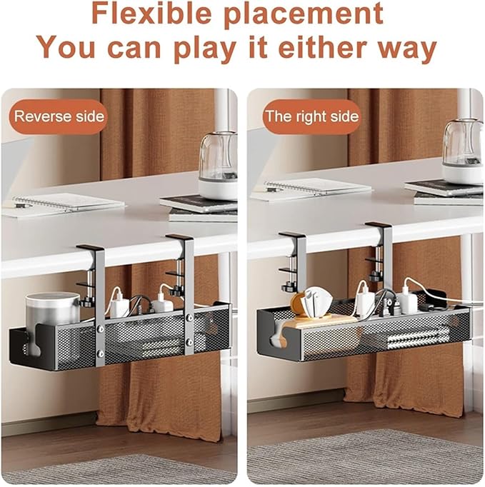 Under Desk Cable Management Tray No Drill Cord Organization Box With Clamp Cable Storage Box For Office Home(White 40cm)