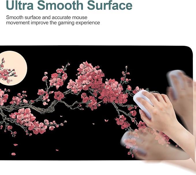 Cherry Blossom Extended Gaming Mouse Pad 35.4 x 15.7 Inch – Japanese-Inspired Desk Mat for Gaming, Office Work, and Study, with Non-Slip Rubber Base