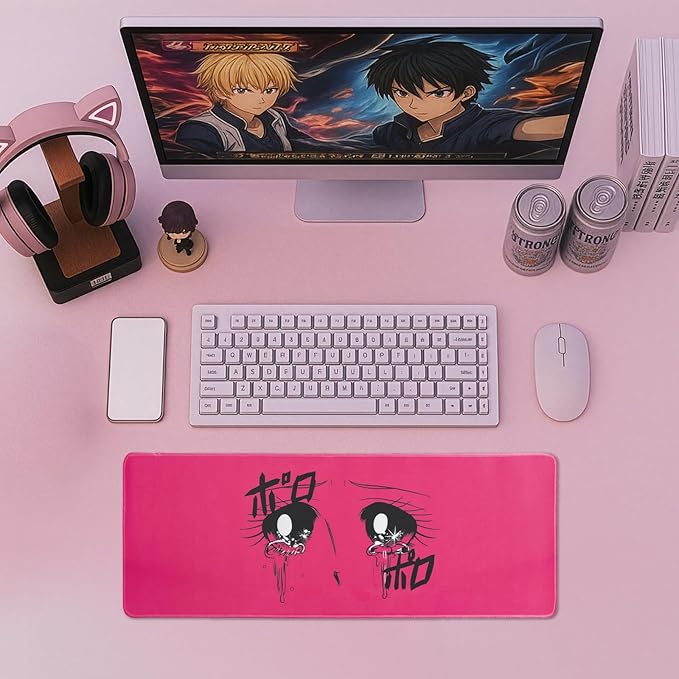 BELLEMOND Japanese Art Desk Mat | Large 31.5x11.8in Anime Mouse Pad for Keyboard & Mouse | Non-Slip Base, Water-Repellent | Original Japanese Design | Crying Girl - Tears of Pink Emotion