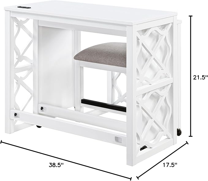 3-Piece Computer Gaming Desk Set with Rolling Desk and Stool, Home Office Corner Desks, Bedroom Craft Study Table, Adjustable Work Standing Desks for Home Office Furniture,White