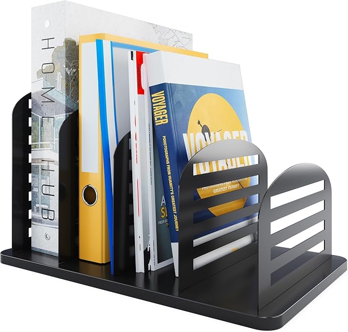 CraftSaints Vertical Desk File Organizer, 4 Sections, Slotted Metal Dividers, Modern Open Design Desk Top File Holder for Home, Office & Classroom