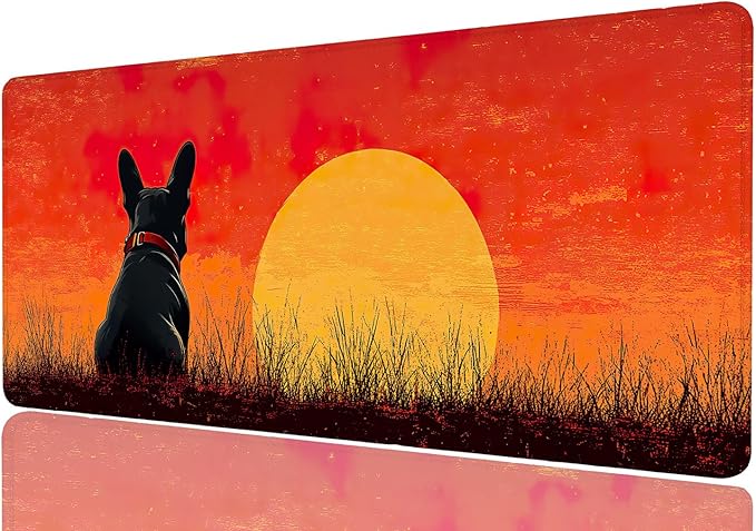 Dog Extended Mouse Pad Rock Sunset Abstract Retro Mousepad XL Large Gaming Mouse Pad Laptop Keyboard Mat Desk Pad Daily Use with Keyboard and Laptop Devices 31.5x11.8 Inch